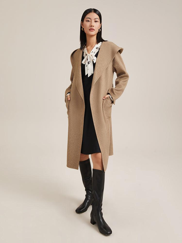 Full Lamb Wool Cashmere Hooded Overcoat GOELIA