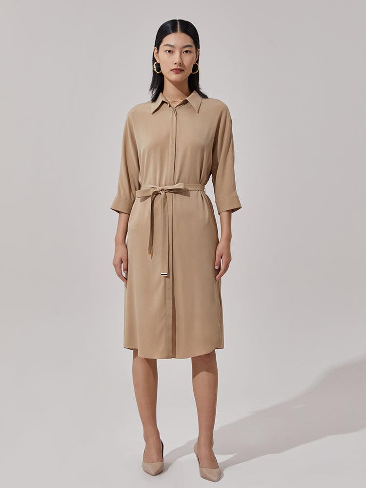 Silk Belted Shirt Dress GOELIA