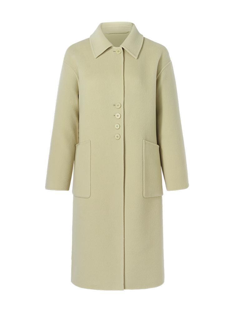 Green Pure Wool Lapel Double-Faced Coat GOELIA