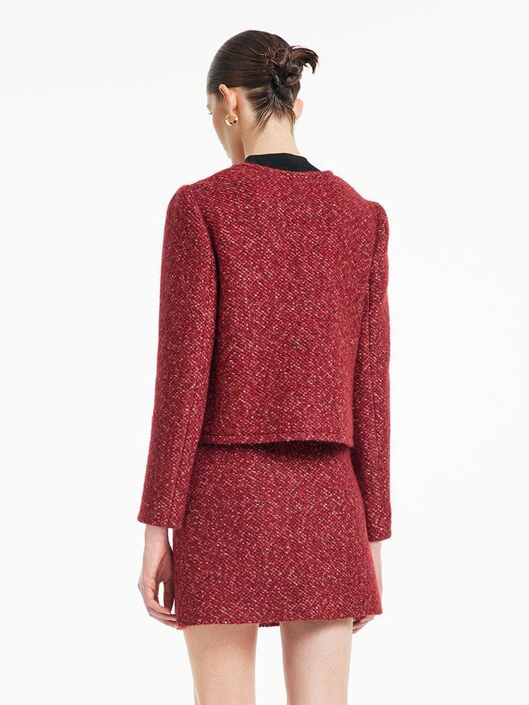 Red Double-Breasted Tweed Crop Jacket GOELIA