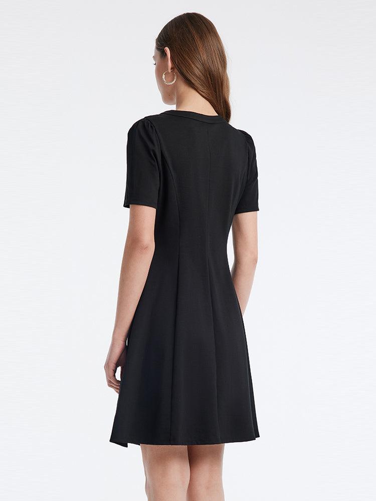 Pleated V-neck Waist-skimming Dress GOELIA