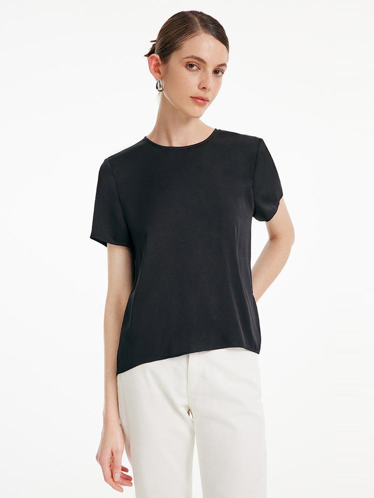 22 Momme Silk Short Sleeve Woven Top GOELIA