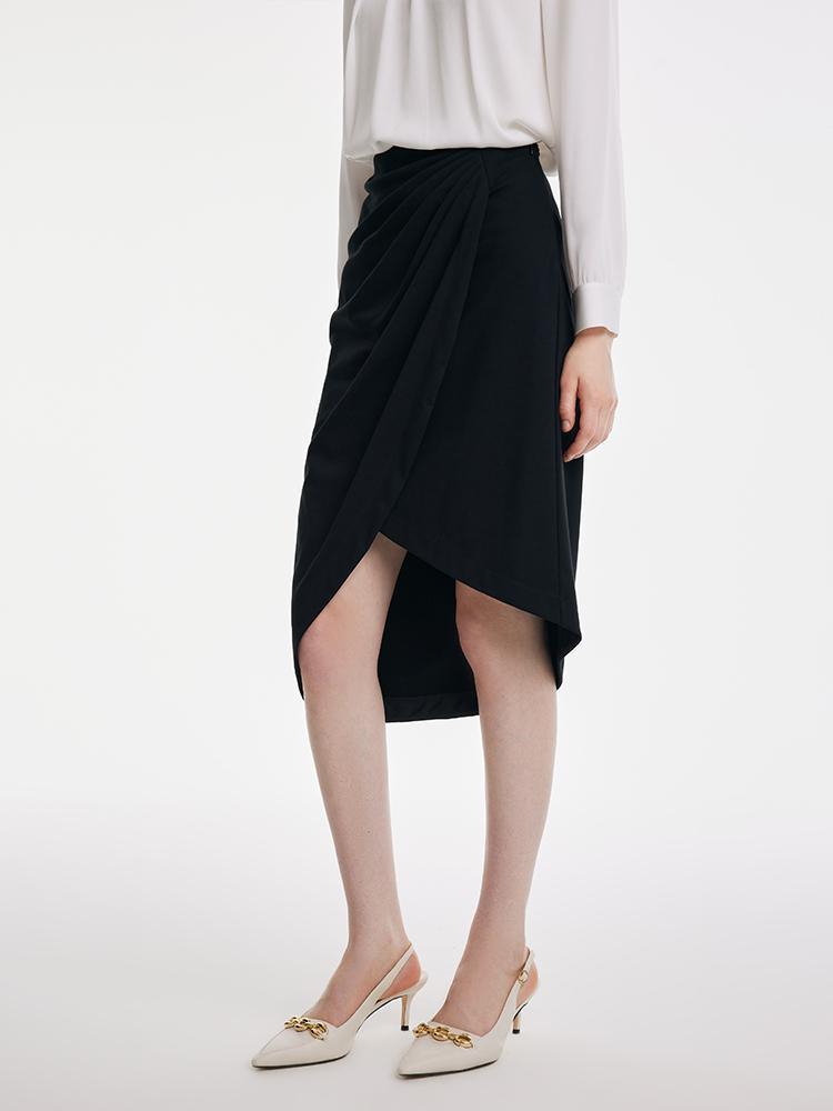 Knitted Ruched Asymmetric Hem Skirt GOELIA