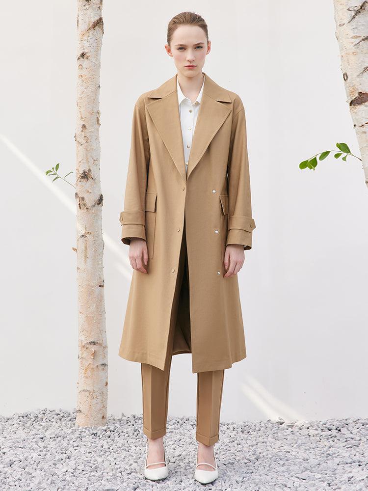 Lapel Khaki Trench Coat GOELIA