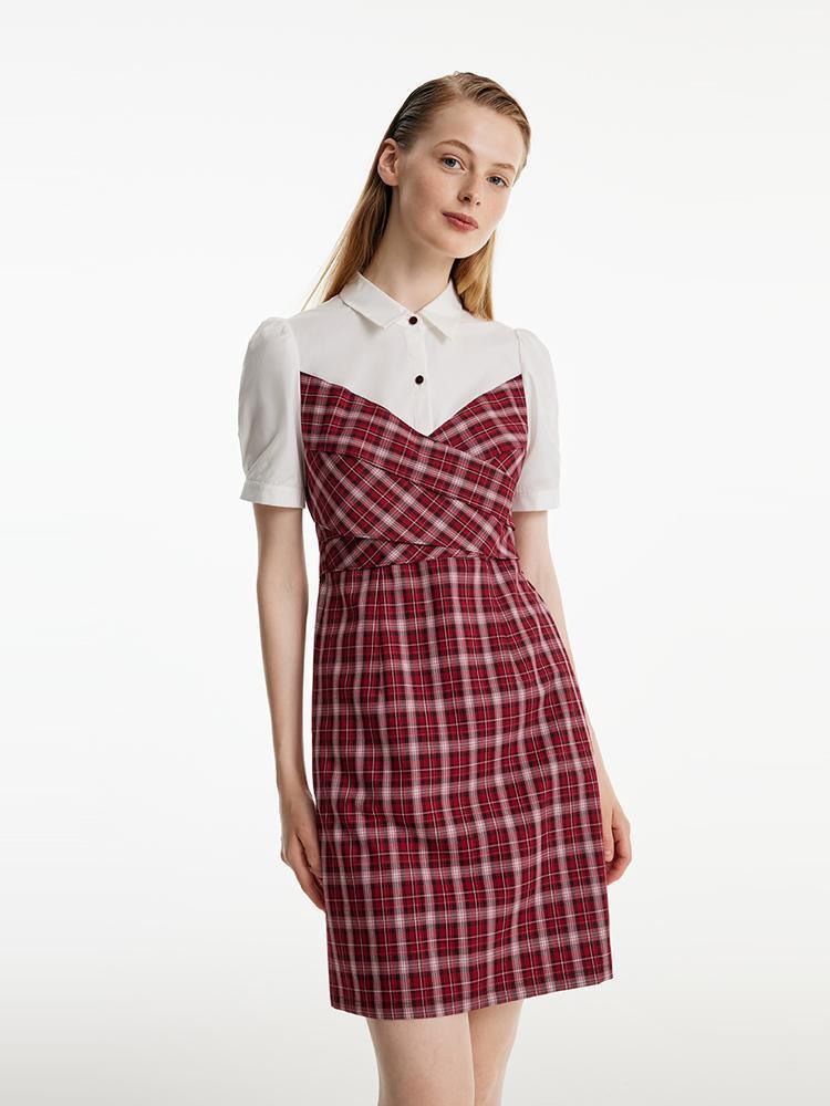 Shirt Plaid Patchwork Dress GOELIA