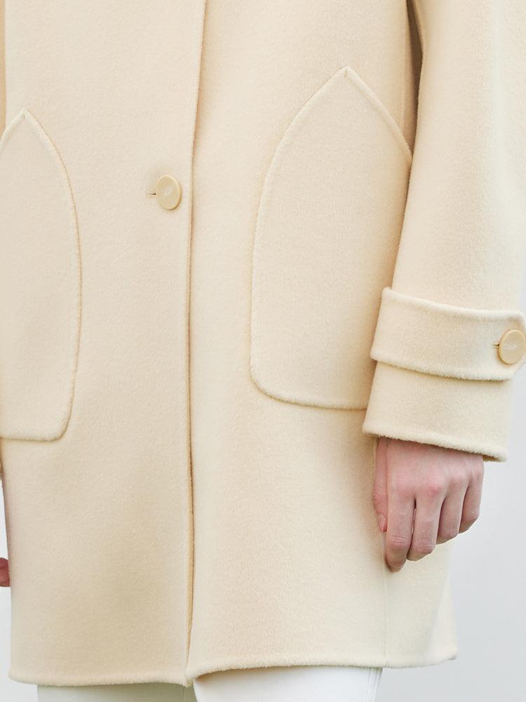 Cream Yellow Mid-length Woolen Coat GOELIA