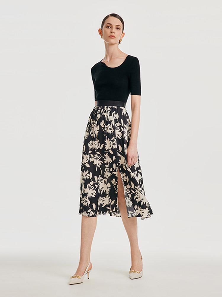 19 Momme Stretch Silk Floral Skirt GOELIA