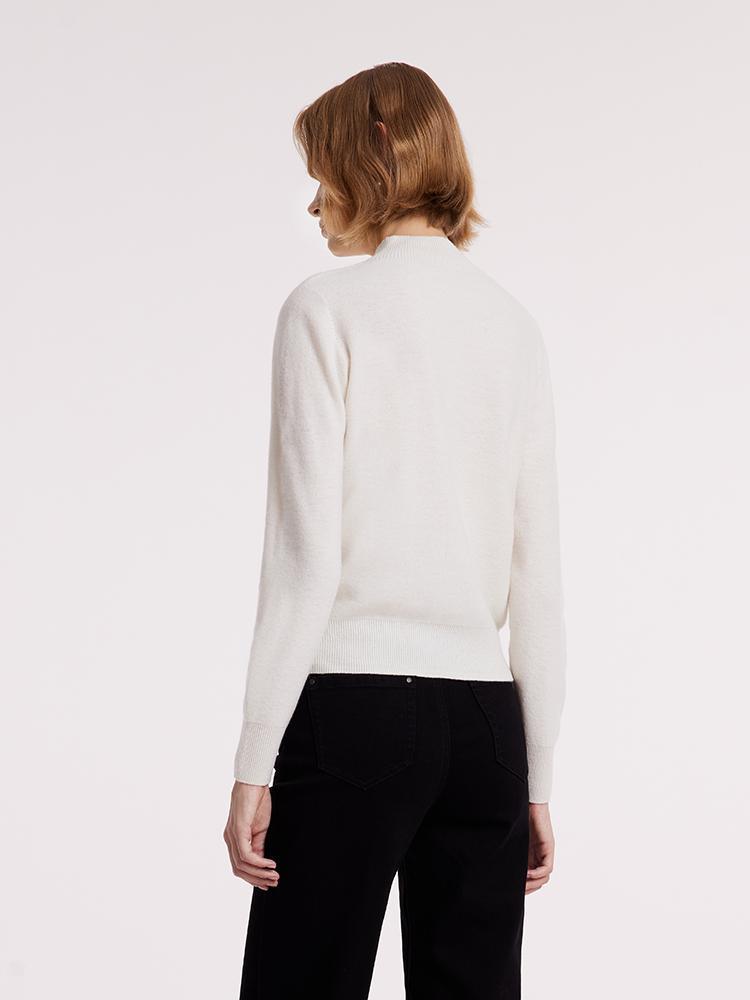 White Wool Sequins Seamless Mock Neck Sweater GOELIA