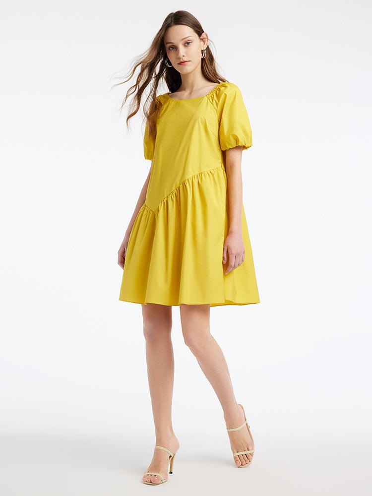 Yellow Asymmetric Mini Dress GOELIA