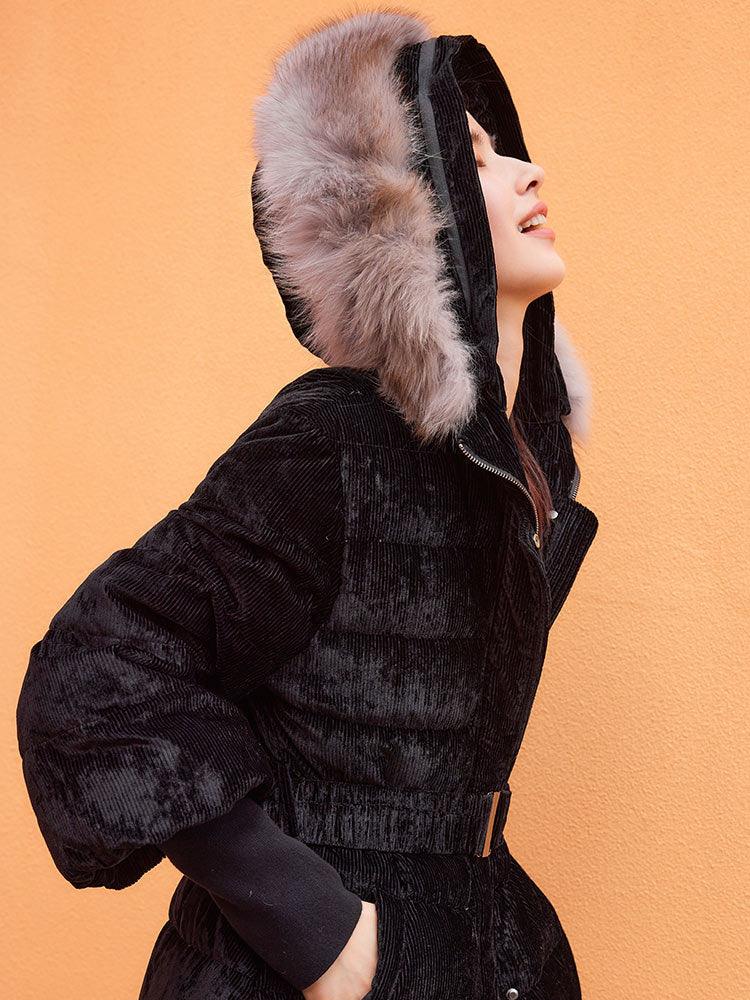 Fox-fur Collar Velvet Goose-down Jacket GOELIA