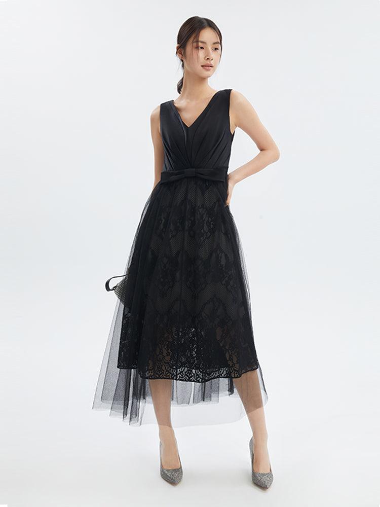 Triacetate V-Neck Gathered Waist Gown GOELIA