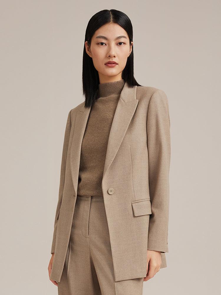 Khaki Worsted Woolen Blazer GOELIA