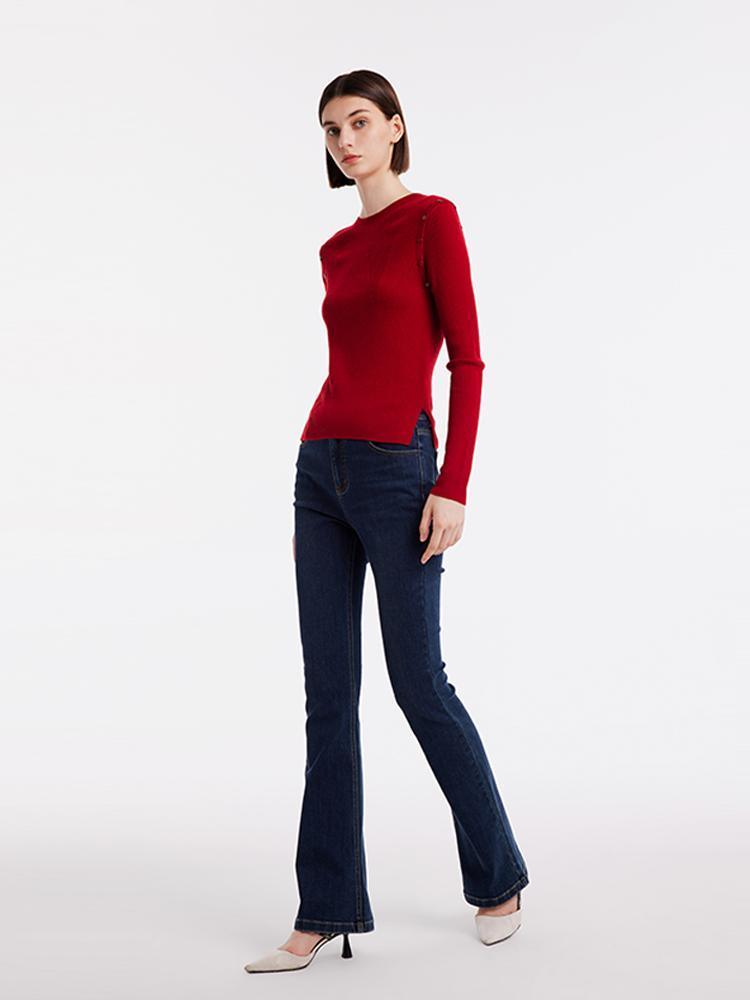 Detachable Sleeve Woolen Round Neck Sweater GOELIA