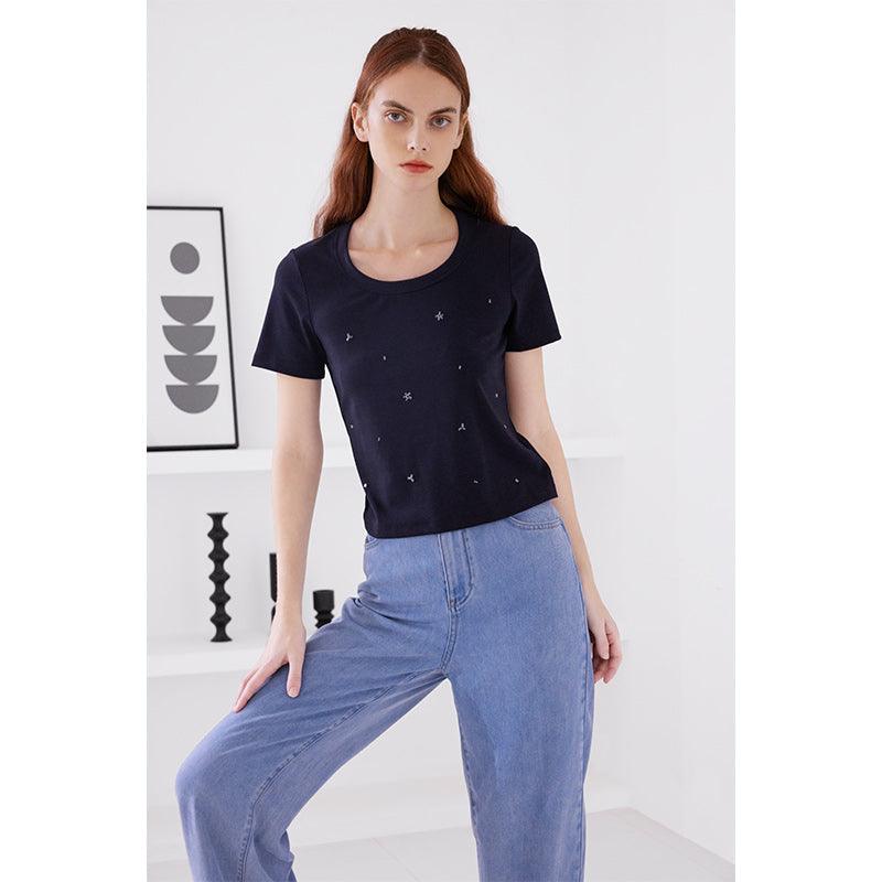 Hand-Make Bead Slim T-shirt GOELIA