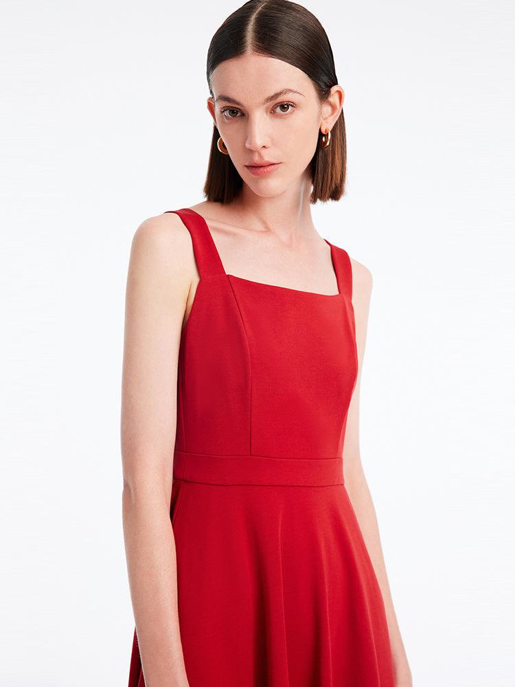 Chili Red Waist-Skimming Spaghetti Strap Dress GOELIA