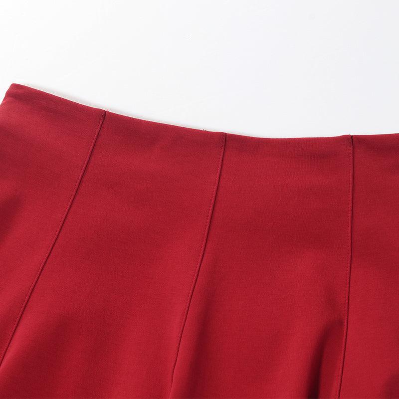 Chili Red Woven Mini Skirt GOELIA