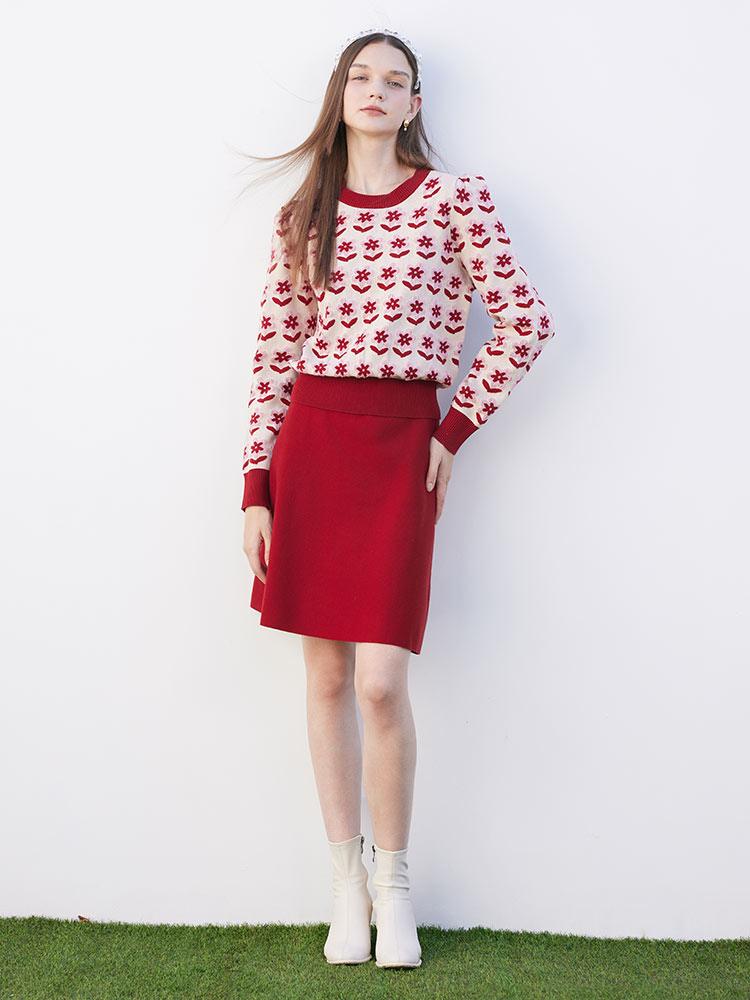 Floral Red Jacquard suit GOELIA