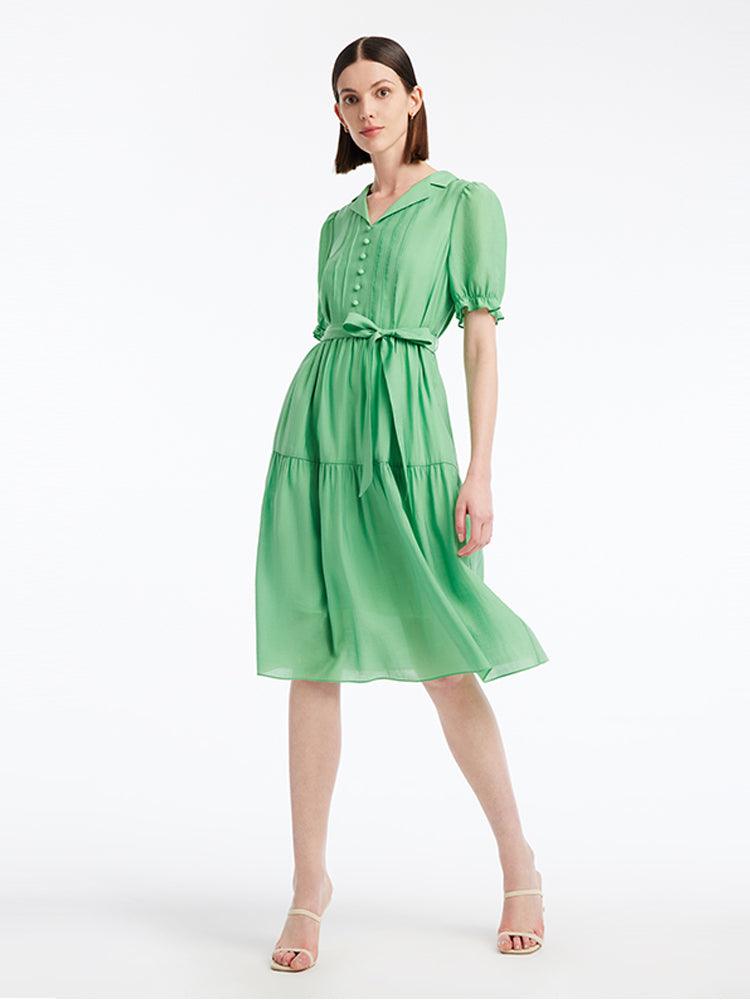 Lapel Neck Puff Sleeve Dress GOELIA