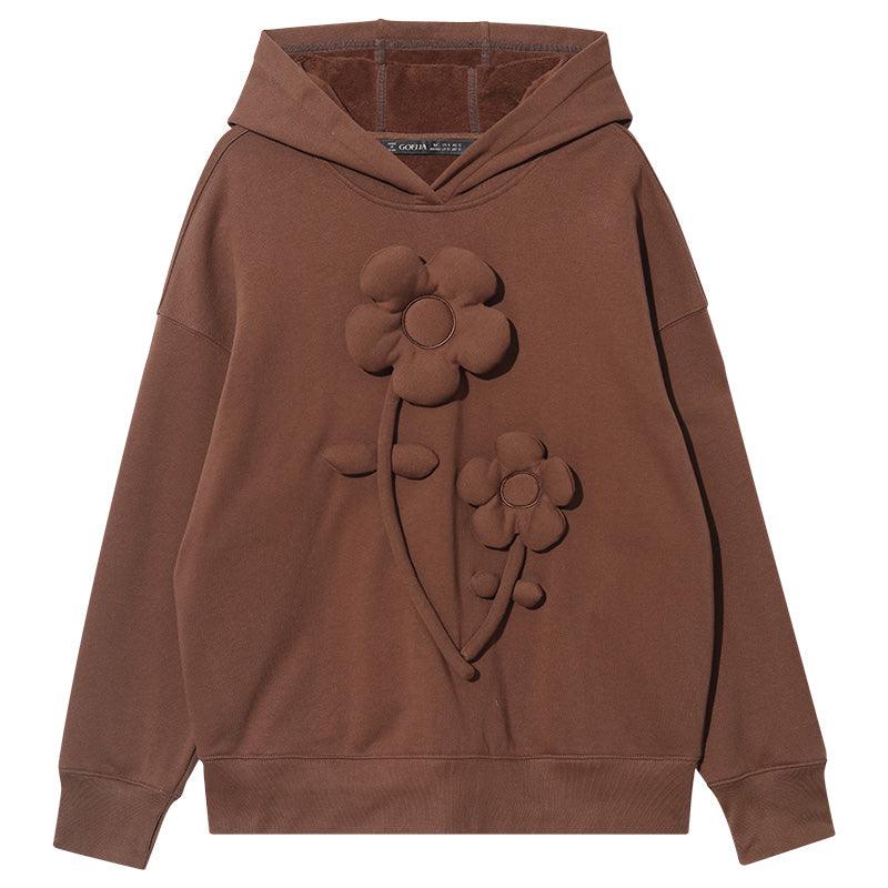 Cocoa Brown 3D Floral Hoodie GOELIA