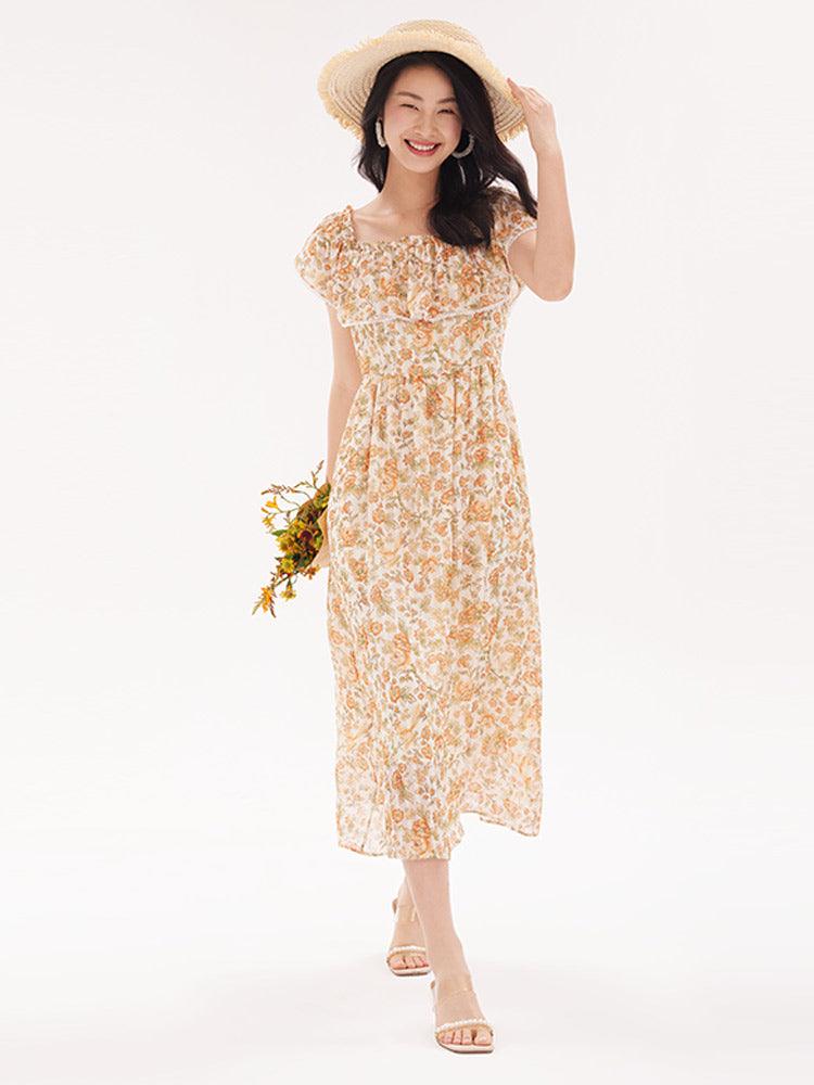 Ruffle Floral Maxi Dress GOELIA