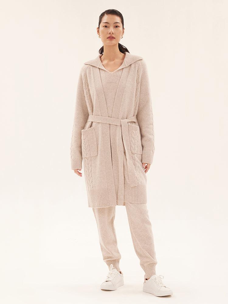 Knitted Patterned Mid-length 100% Wool Coat GOELIA