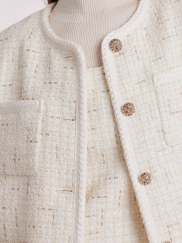 White Knitted Tweed Crop Jacket GOELIA