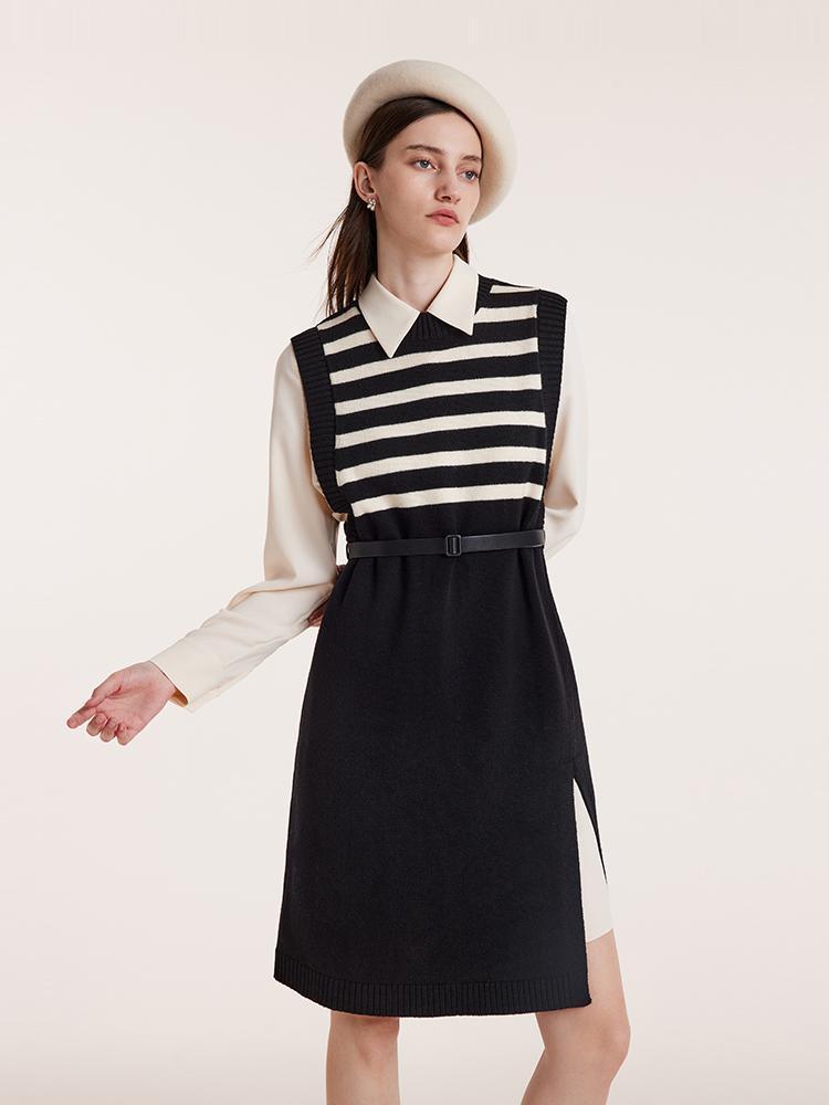 Shirt Dress And Stripe Vest Two-Piece Set GOELIA