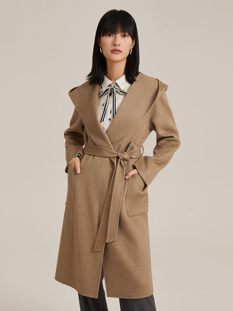 Full Lamb Wool Cashmere Hooded Overcoat GOELIA