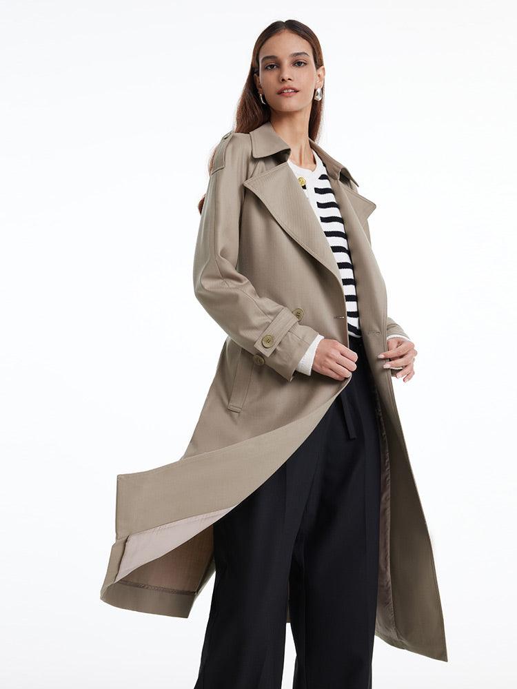 Worsted Wool Trench Double-Breasted Coat GOELIA