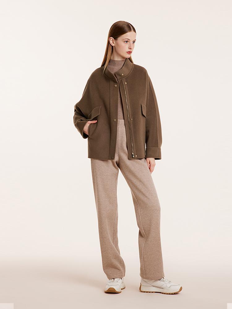 Brown Tencel Wool Mid-Length Jacket GOELIA