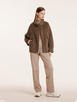Brown Tencel Wool Mid-Length Jacket GOELIA