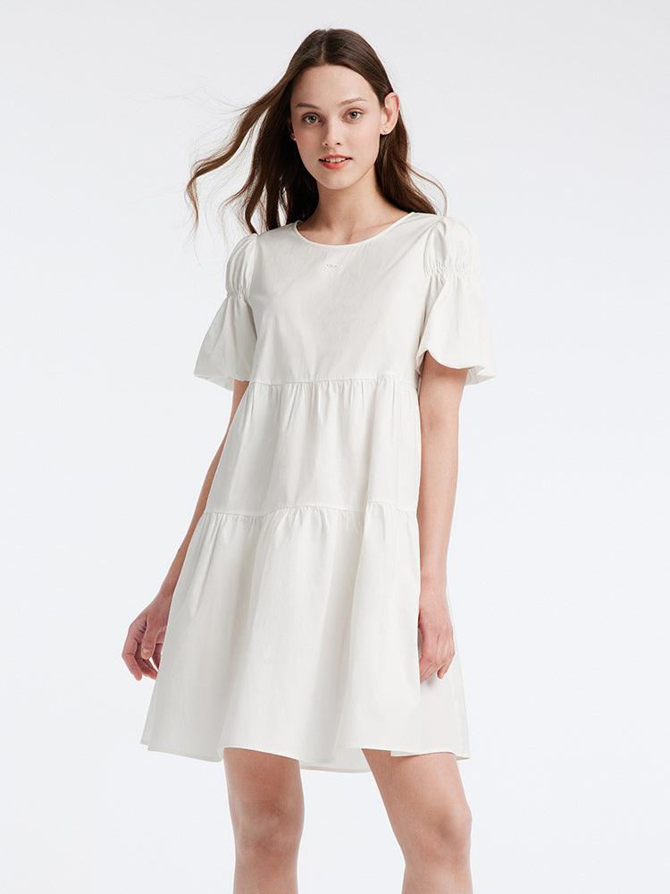 Bow Wrapped Lotus Sleeve Small White Dress GOELIA