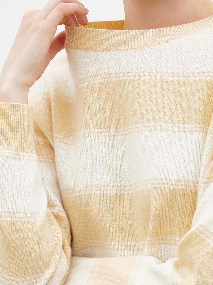 Cream Yellow&White Stripe Woolen Sweater GOELIA