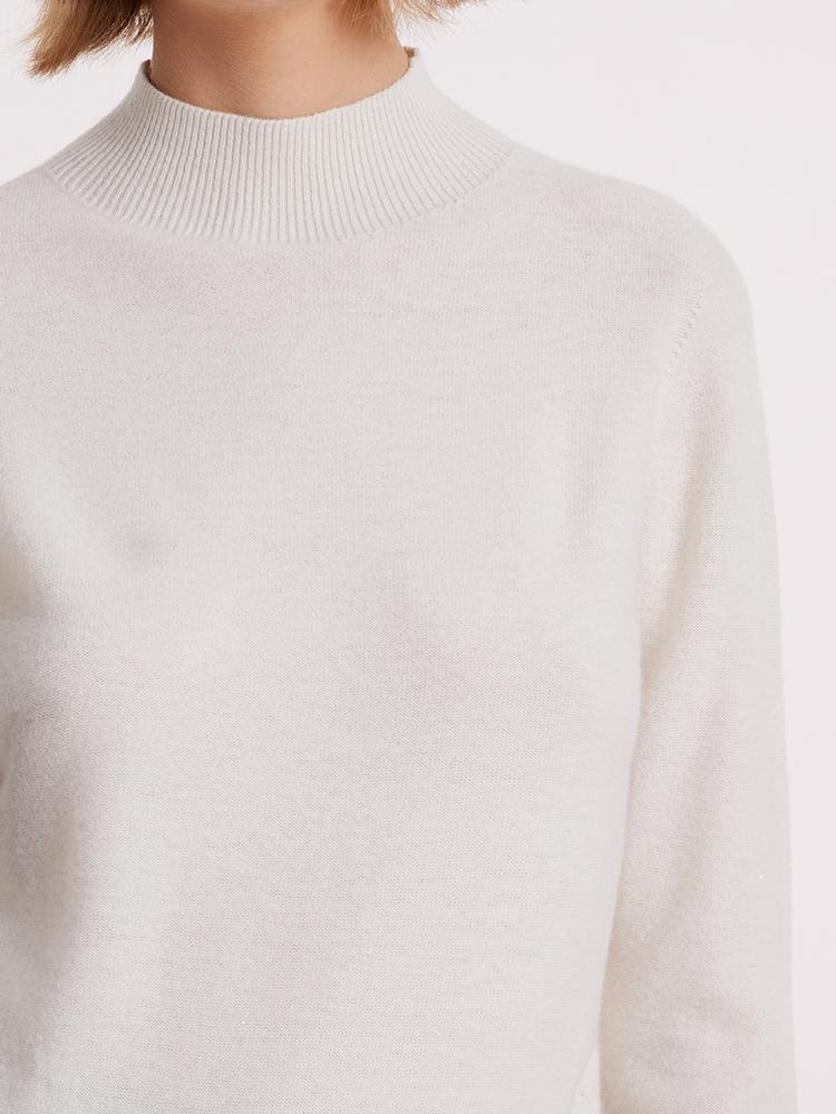 White Wool Sequins Seamless Mock Neck Sweater GOELIA