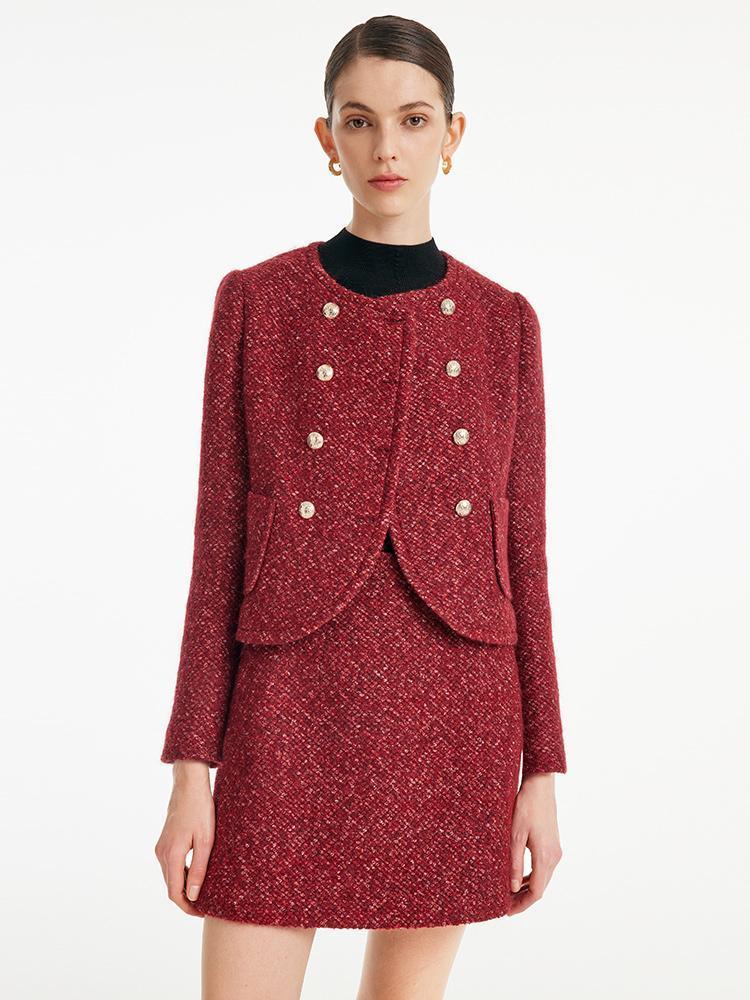 Red Double-Breasted Tweed Crop Jacket GOELIA