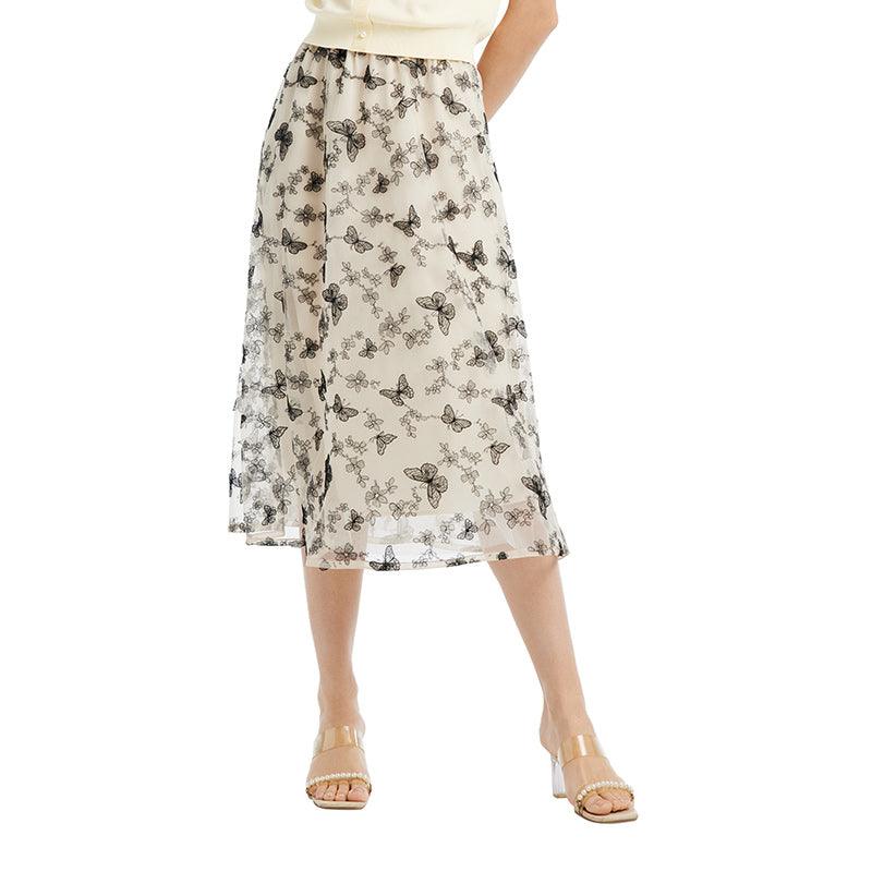 Embroidery Mid-Calf Skirt GOELIA