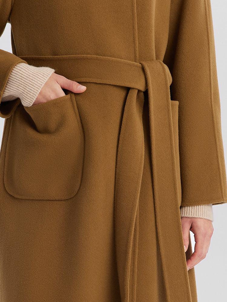 Brown Wrapped Woolen Coat GOELIA