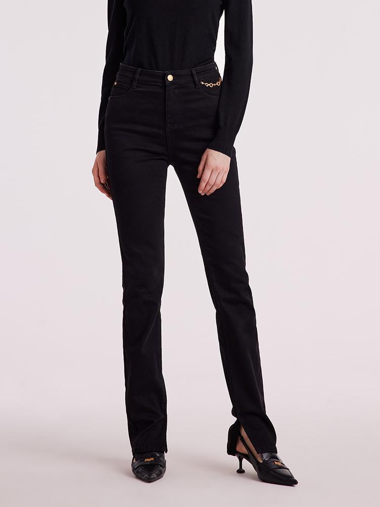 Black Denim Slit Jeans GOELIA