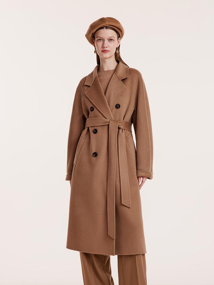 Pure Cashmere Double-Breasted Coat With Beret GOELIA