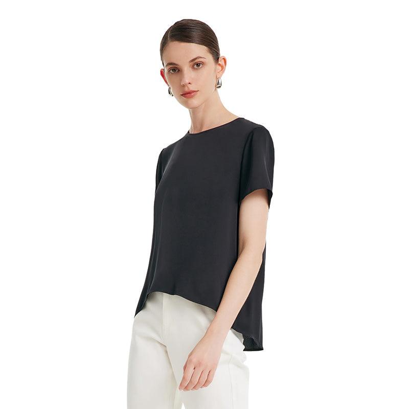 22 Momme Silk Short Sleeve Woven Top GOELIA