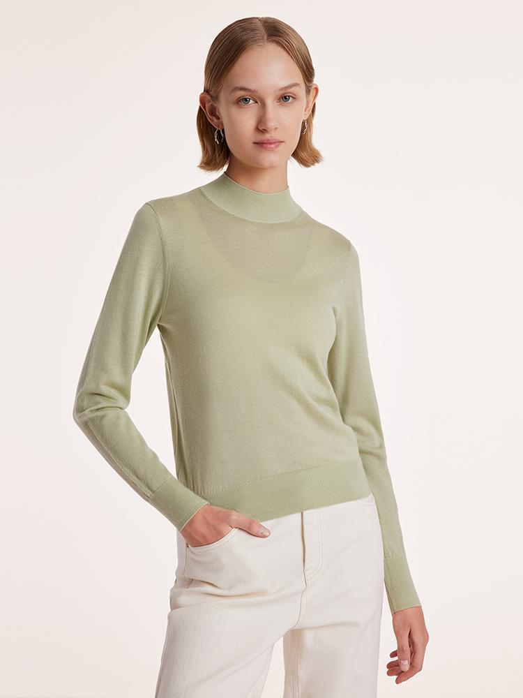 Machine Washable Wool Slim Mock Neck Sweater GOELIA