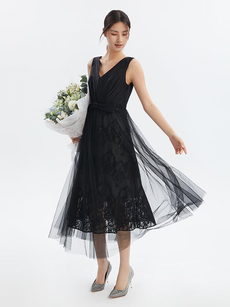 Triacetate V-Neck Gathered Waist Gown GOELIA