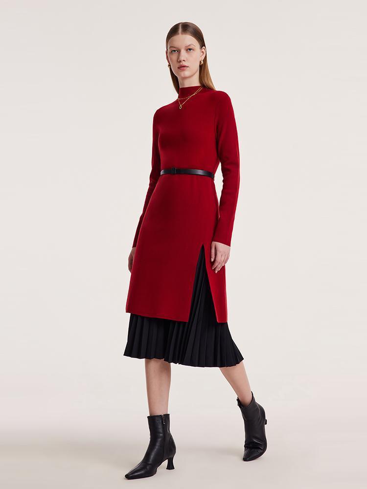 Mock Neck Long Sweater And Pleated Skirt Two-Piece Set GOELIA