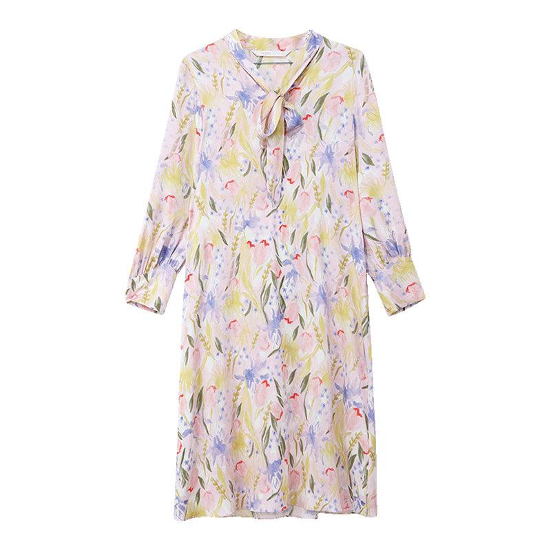 Mulberry Silk Floral Pink Dress GOELIA