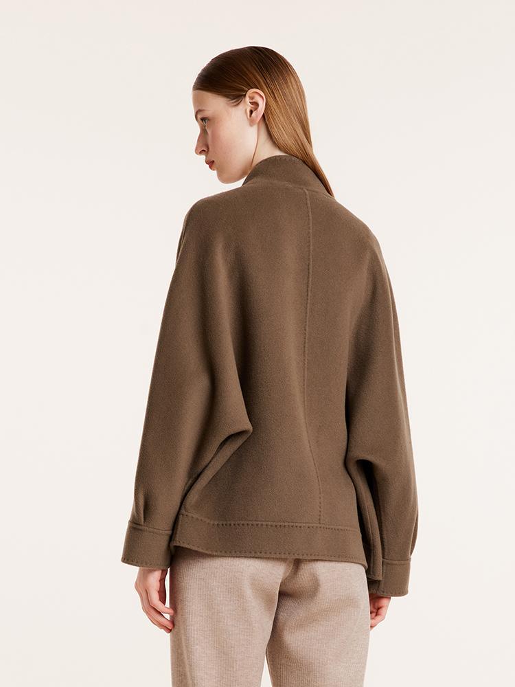 Brown Tencel Wool Mid-Length Jacket GOELIA