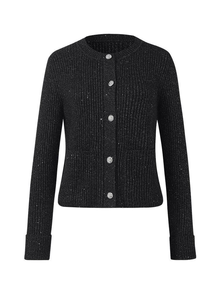 Black Sequins Wool Cardigan GOELIA