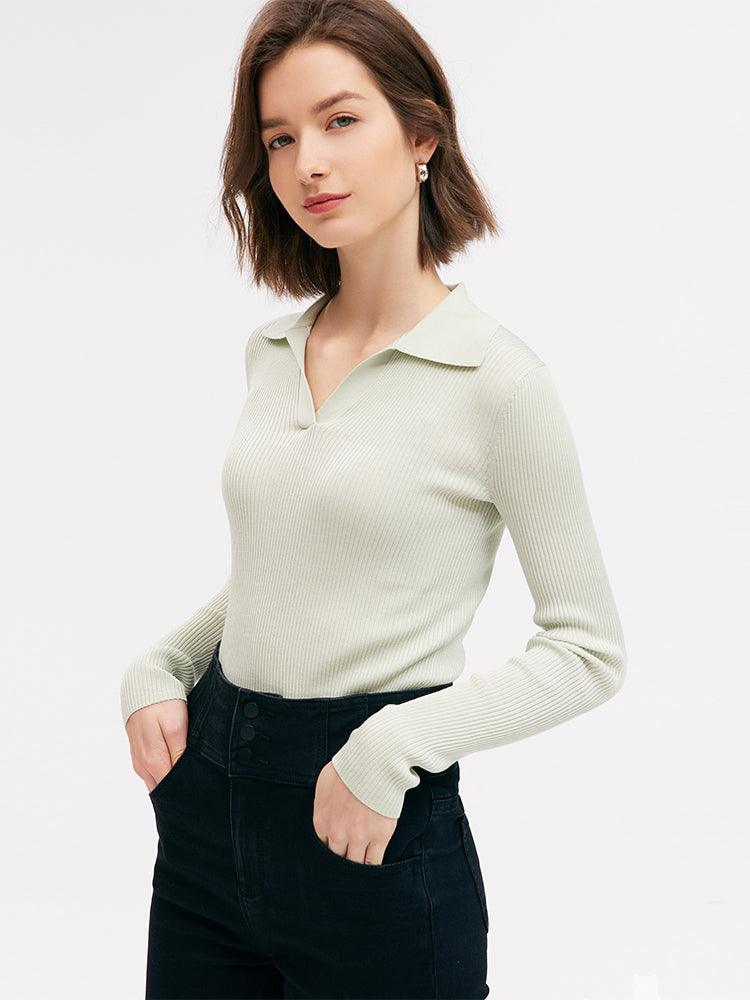 Light Green Slim Lapel Knitwear GOELIA