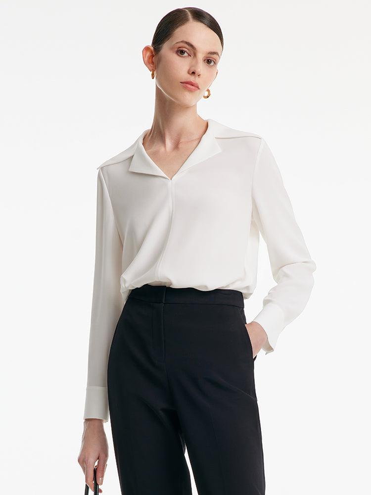 Acetate Lapel Collar V-Neck Woven Shirt GOELIA