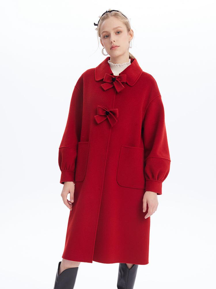 Oversized Bow Knot Woolen Coat GOELIA