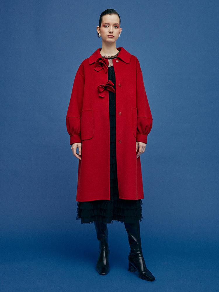 Oversized Bow Knot Woolen Coat GOELIA